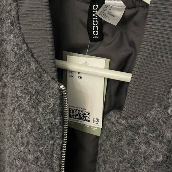 H&M boucle wool grey bomber coat jacket S - Picture 4 of 8